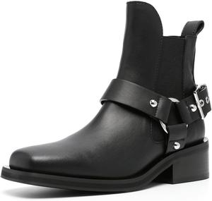 Женские ботильоны Pazzion с закрытым квадратным носком, на низком толстом каблуке, с ремешком на пряжке, короткие, повседневные, для работы и офиса, размеры 4-16 US, Black