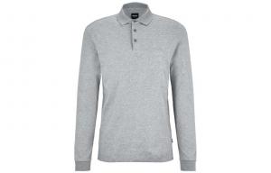 Футболка поло с вышитым логотипом HUGO BOSS, светло-серая