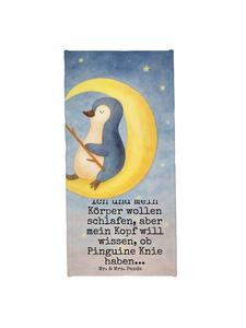 Mr. & Mrs. Panda Полотенце с изображением пингвина и луны, надпись, нежно-голубой цвет