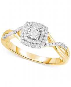 Кольцо с бриллиантовой оправой (1/5 карата) из стерлингового серебра с покрытием из 14-каратного золота Macy's, Gold-Plated Sterling Silver