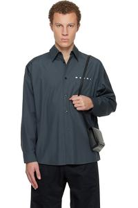 Marni Серая рубашка из органического поплина с логотипом Marni