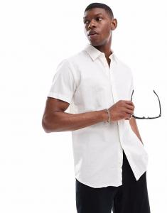 Рубашка Jack & Jones из льна с короткими рукавами белого цвета