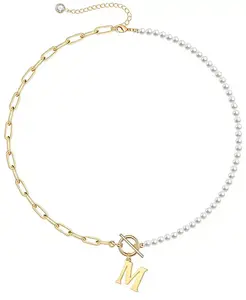 Ожерелье-Цепочка с застежкой-тогл, позолоченное 14 карат, с имитацией жемчуга Rachel Glauber, m