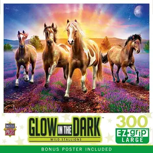 Шедевры, светящиеся в темноте — пазл EZ Grip из 300 деталей «Дикие жеребцы» Masterpieces Puzzles, multicolor