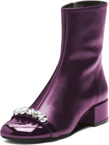 Женские ботильоны XYD с круглым носком, кристаллами, массивным низким каблуком и боковой молнией, для вечеринок и повседневной носки, Purple