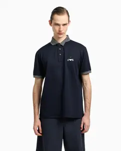 Мужская футболка поло с коротким рукавом и логотипом на груди Emporio Armani, темно-синий