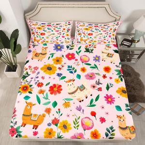 Erosebridal Фиттед простыня Alpaca Boho Floral с цветочным принтом, розовая, Pink Yellow Red Green Purple Blue