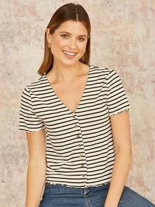 Топ на пуговицах в полоску Yumi, белый/черный