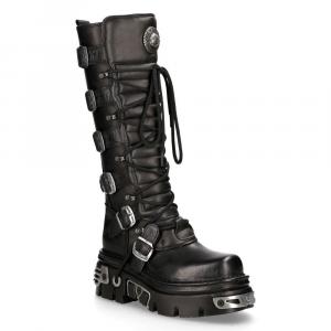 Новые готические ботинки New Rock Knee High Black Leather-272-S1