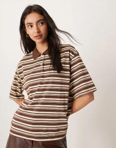 Поло AWARE с короткими рукавами в коричнево-желтую полоску