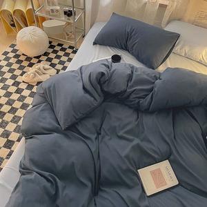 Muji Комплект постельного белья из 3 предметов (простыня, пододеяльник 150х200 см), цвет Deep Space Gray - Humorous Blue, размер 120 см