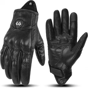 Мужские кожаные мотоциклетные перчатки, ретро-мотоциклетные перчатки для женщин, летние, дышащие, с сенсорным экраном, для езды на BMX, MX, ATV, MTB, велоспорта и активного отдыха (черные, размер S) MOTOCENTRIC, Black