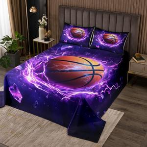 Erosebridal Комплект постельного белья с баскетбольным принтом для детей, 3D рисунок, фиолетовая галактика, устойчивый к сминанию, Purple White