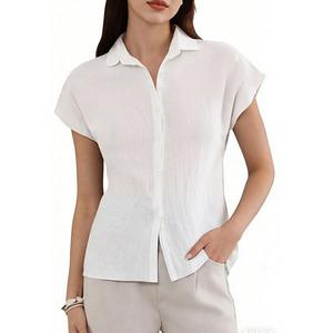 Хлопковая льняная рубашка для женщин с коротким рукавом Inspire Chic, White