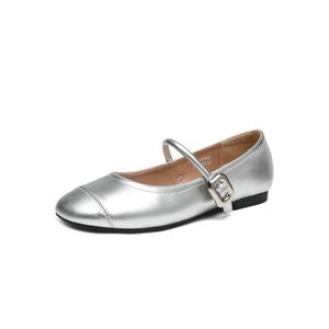 ZHR Туфли Мэри Джейн женские бежевые, серебристо-белые