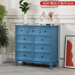 Yu Senyi Комод 80 см для гостиной или балкона из массива дерева в винтажном стиле, 4 ящика, серо-голубой, полностью собран