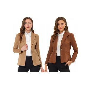 2 упаковки женского блейзера с длинными рукавами и вырезным лацканом Allegra K, Caramel Khaki
