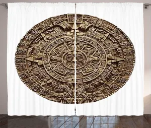 Штора ABAKUHAUS в ацтекском деревенском стиле, с мексиканским медальоном, универсальная, для гостиной, с петлями и крючками, 280 x 225 см, темно-коричневый и темно-коричневый Abakuhaus