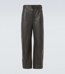 Широкие кожаные брюки с перекрученным поясом Lemaire, Dark Espresso