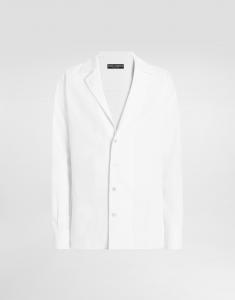 Рубашка с длинными рукавами и v-образным вырезом из льняной ткани Dolce & Gabbana, белый