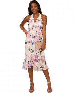 Платье Adrianna Papell Printed High-Low, цвет Ivory Pink Multi