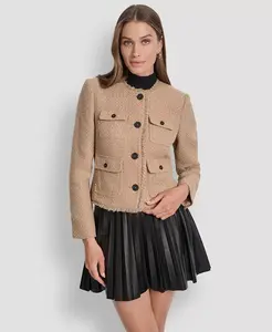 Женский укороченный твидовый жакет с карманами спереди DKNY, коричневый/бежевый