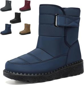 Женские зимние снежные ботинки с теплой уютной плюшевой подкладкой, средние по голенище, комфортные водоотталкивающие уличные ботильоны с застежкой-липучкой Generic, Blue