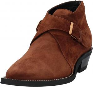 Женские стильные ботильоны FOWT с заостренным носком, пряжкой и косым низким каблуком, повседневные замшевые ботинки, размер 4-16 US, Deep Brown