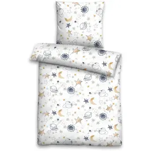 Детское постельное белье Biberna» Хелени в размерах. 100х135 или 135х200 см, для детей, детское постельное белье", тонкая фланель, уютное тепло зимой, детское постельное белье со звездами, белый