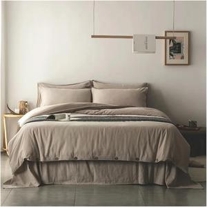 YUSIWOAL Комплект постельного белья серо-коричневый хлопок лён мягкий струящийся