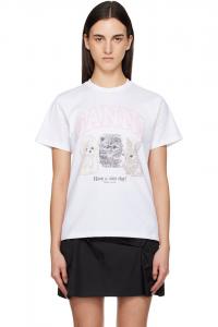 Ganni Белая футболка с животным принтом