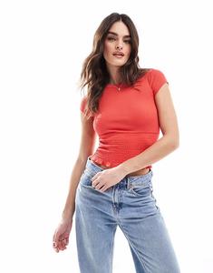 Топ Cotton On Pia с короткими рукавами и сборками, оранжевый цвет