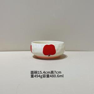 Ceramics Керамическая пиала для риса, домашняя посуда 2025, привлекательная маленькая чаша, подглазурный узор яблоко, 15 см миска для лапши, красный яблочный принт
