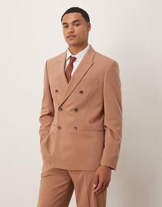 Двубортный приталенный пиджак коричневого цвета Asos Design