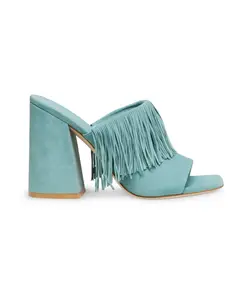 Эффектные шлепанцы с бахромой Stuart Weitzman, зеленый