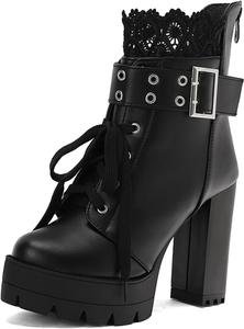 FOREADA Готические ботильоны на массивном каблуке для женщин, короткие боевые ботинки, черные платформенные ботильоны с пряжками и заклепками, панк-готическая обувь на молнии