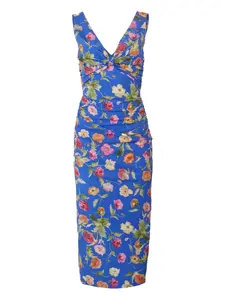 Платье миди со сборками и цветочным принтом Carolina Herrera, синий