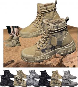 Тактические высокие ботинки с камуфляжным рисунком для мужчин - Осенне-зимние высокие мужские кроссовки из канвы для походов на открытом воздухе, с утолщенным каблуком для повседневной работы и прогулок Generic, хаки