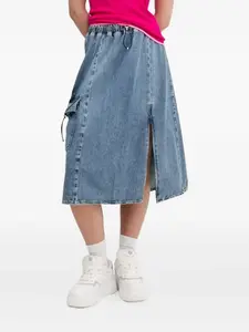 Юбка миди из денима с карманом на завязке MOSCHINO JEANS, синий