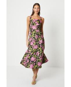 Платье миди с широкими бретелями из жаккарда Coast, Black