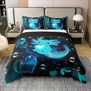 Erosebridal Комплект постельного белья Pet Axolotl из 100% хлопка с принтом морских животных в мультяшном стиле, Black Blue