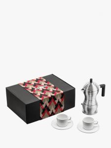 Pulcina Induction Hob 3-чашечная кофеварка для эспрессо и набор из 2 фарфоровых чашек в подарок Alessi