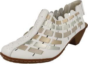 Женские туфли на каблуке Rieker 46778 Sina - с ремешком на пятке, верх из кожи, ручная плетеная отделка, комфорт антистресс, гибкая подошва, надежная посадка и вечный повседневный стиль, белый