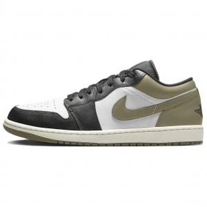 1 Jordan Low Black Toe Medium Olive, Чёрный Белый Зелёный