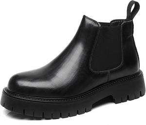 Мужские кожаные челси на платформе с рифленой подошвой, люксовые, с круглым носком, подошва с протектором, без шнурков, для улицы, амортизирующие, ботинки на щиколотку Generic, черный