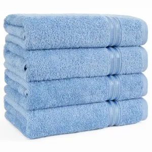 Набор полотенец Набор из 4 полотенец 50x100 см, 100% хлопок, мягкие и хорошо впитывающие с каймой, однотонные, мягкие Hammetex, светло-голубой