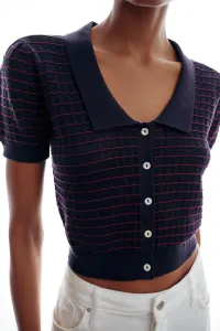 Вязаный топ с воротником "питер пэн" Zara, синий