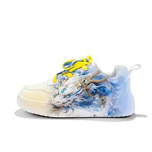 Нескользящие, амортизирующие, износостойкие, легкие, дышащие, низкие кроссовки для скейтбординга унисекс Cold cicadas yesterday, White Yellow Blue-Aqua Dragon-Zla3012D-Kl1