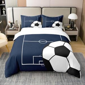 Erosebridal Комплект постельного белья American Soccer с футбольным принтом в синем цвете на молнии, Navy Blue Black