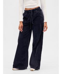 (W) Свободные вельветовые брюки средней посадки